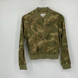 Evereve bomber jacket coat green camo linen blend zipper lightweight new X-Small